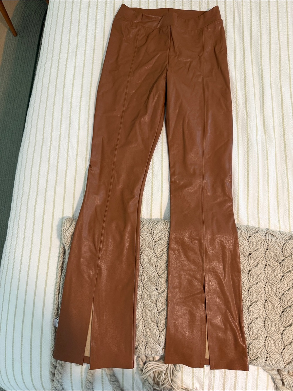 Commando Brown Faux Leather Flare Jeans with Front Slits